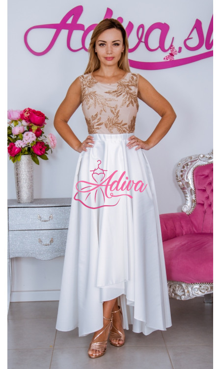 Luxusné biele spoločenské šaty s asymetrickou sukňou